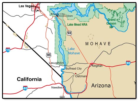 Map of Oatman's location in the Mohave Desert