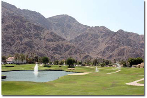 La Quinta Resort from the green on the 1st hole of the Dunes Course.
