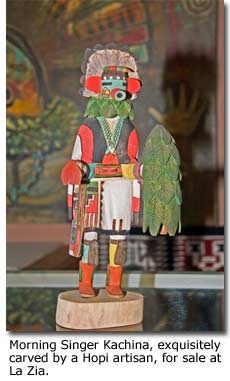 Morning Singer Kachina, exquisitely carved by a Hopi artisan, for sale at La Zia. 