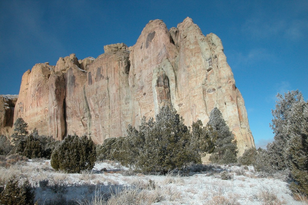 El Morro, or "the bluff", is seen here with a dusting of snow on the ground.