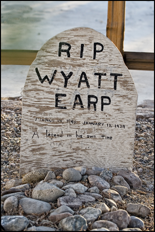 Wooden grave marker commemorating Wyatt Earp