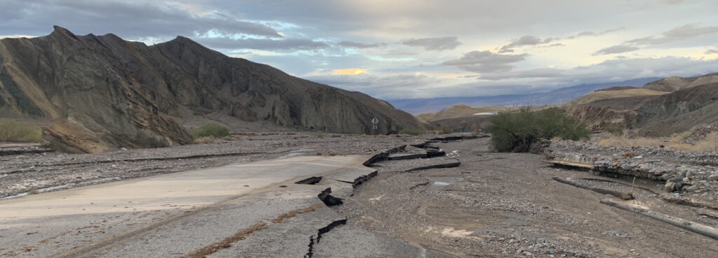 Flooding from heavy rain damaged CA-190 between Zabriskie Point and Furnace Creek. Photo taken morning of August 21, 2023.