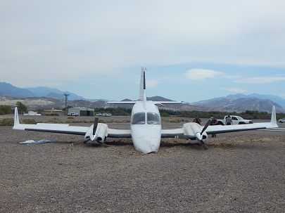 View of Cessna that ran off the end of runway at Furnace Creek Airport. NPS Photo