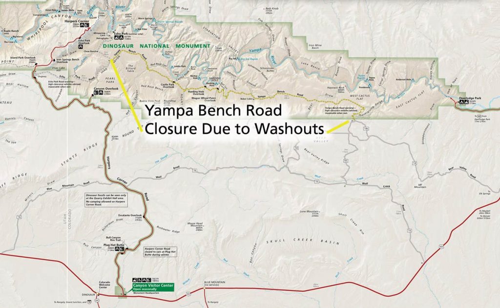 Map showing road closure Map showing closure of the Yampa Bench Road.