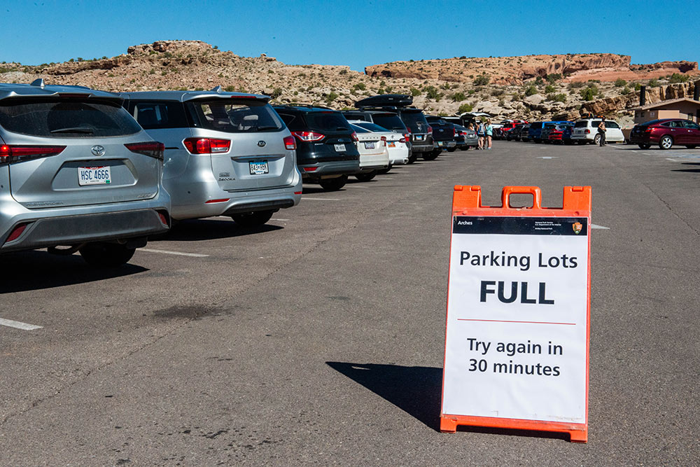 Full parking lot at the park