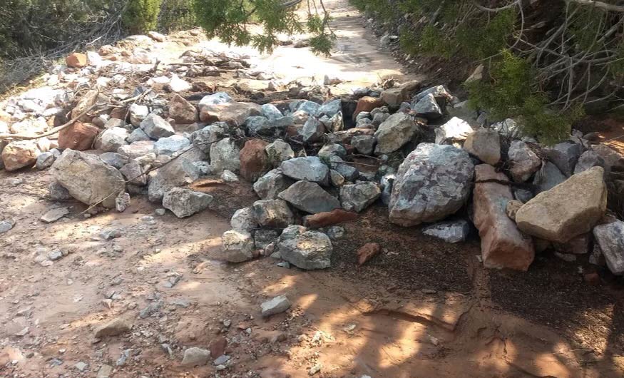 Area of rock washed onto the Yampa Bench Road NPS