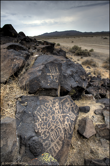 A complex geometric panel overlooking the vast Mojave Desert, is indicative of Shoshonean influence post AD 1000. 