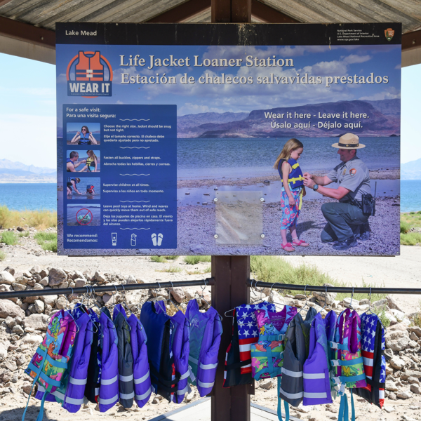 Donated lifejackets for kids at Lake Mead