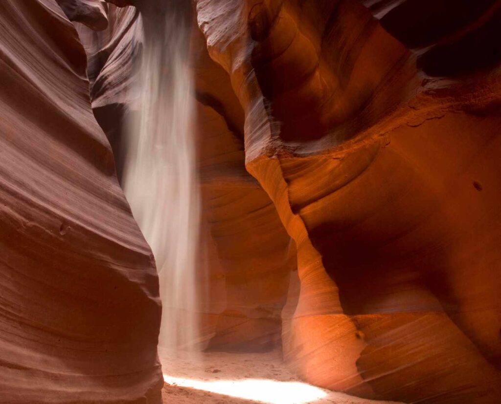 Cascading light beam in Antelope Canyon.