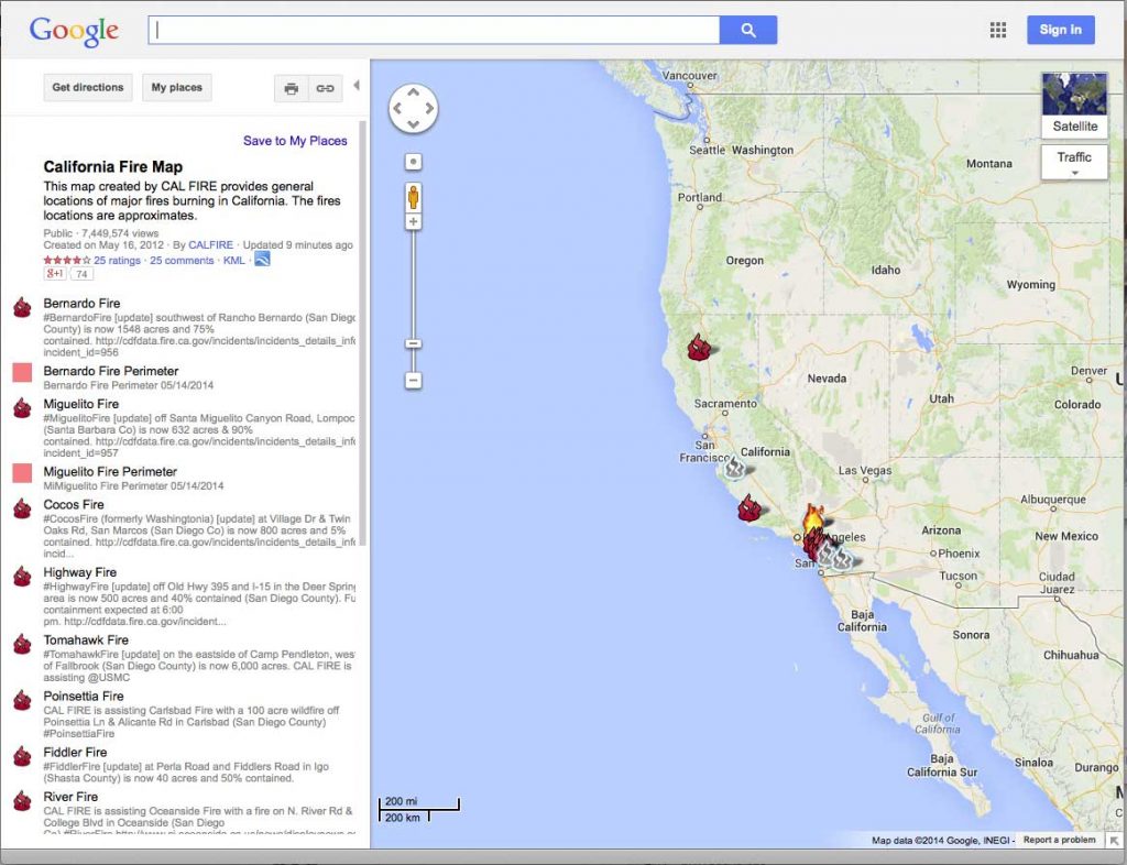 Calfire History Map CalFire Google Map of All Fires in California - DesertUSA