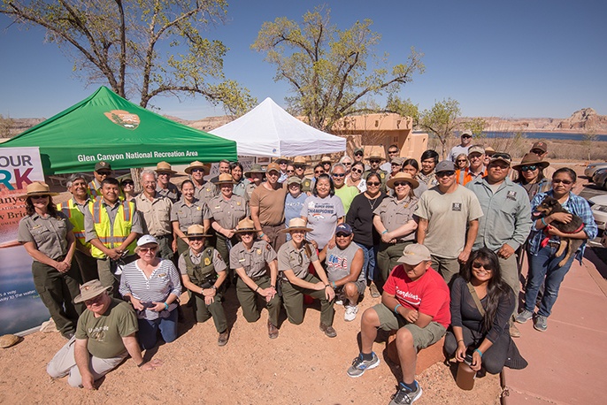 Park staff and volunteers celebrate at the end of the cleanup. NPS Photo/G Ladd