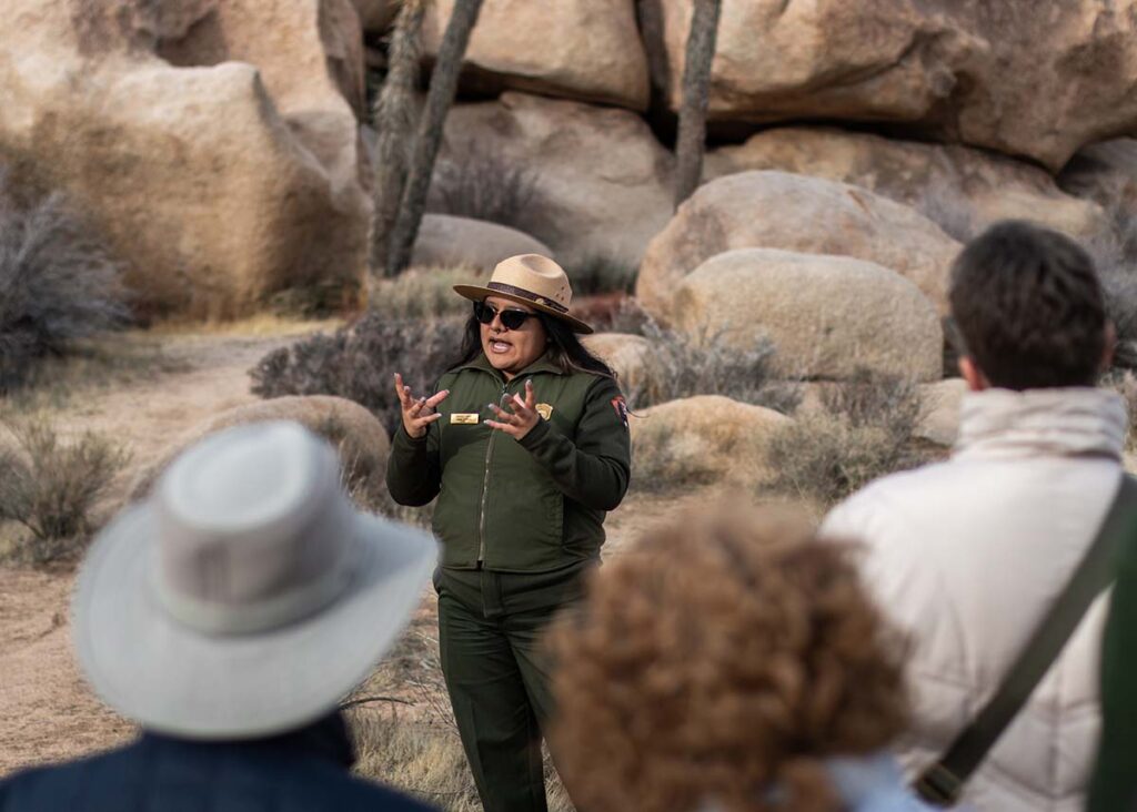 Park ranger talking to a group at Joshua Tree National Monument